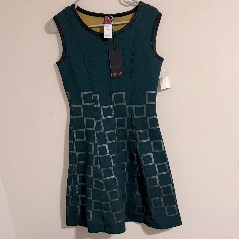 NWT Save the Queen made in Italy vintage green neoprene scuba fit flare dress